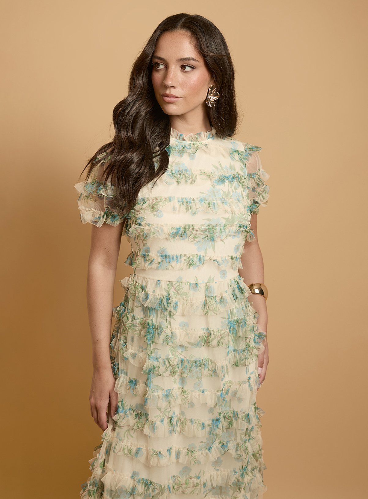 OASIS Trailing Bloom Tiered Mesh Maxi Dress 6 - Image 2 thumbnail